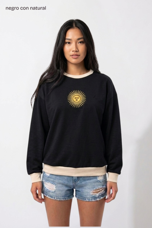 Buzo rustico lycra cuello redondo combinado sol de mayo bordado "FEDERAL"