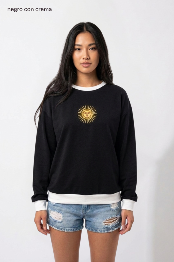 Buzo rustico lycra cuello redondo combinado sol de mayo bordado "FEDERAL"