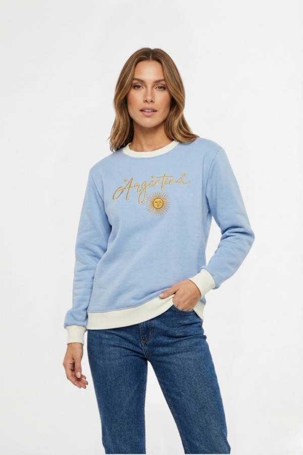 Buzo Frisado Combinado Cuello Redondo Argentina Sol De Mayo Bordado "STARS"