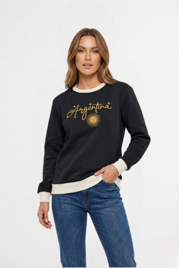 Buzo Frisado Combinado Cuello Redondo Argentina Sol De Mayo Bordado "STARS"