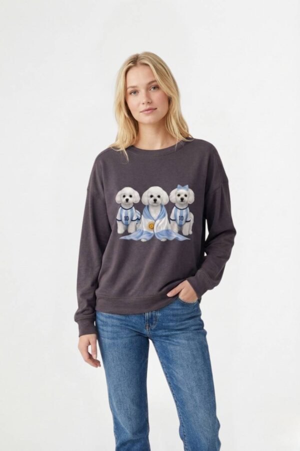 Buzo rustico frisado cuello redondo 3 perros con camiseta en DTF "HINCHADA"