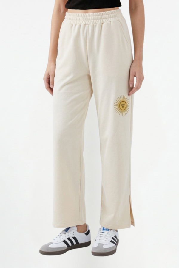 Palazzo Wide Leg Rustico Lycra Con Tajo Y Sol Bordado "INDIRA"