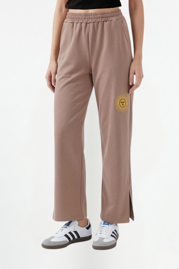 Palazzo Wide Leg Rustico Lycra Con Tajo Y Sol Bordado "INDIRA"