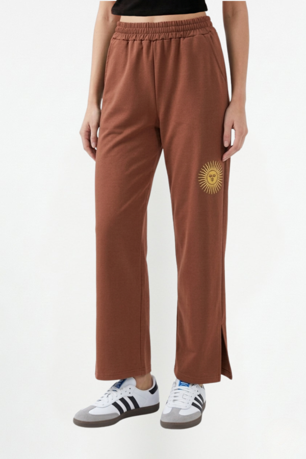 Palazzo Wide Leg Rustico Lycra Con Tajo Y Sol Bordado "INDIRA"