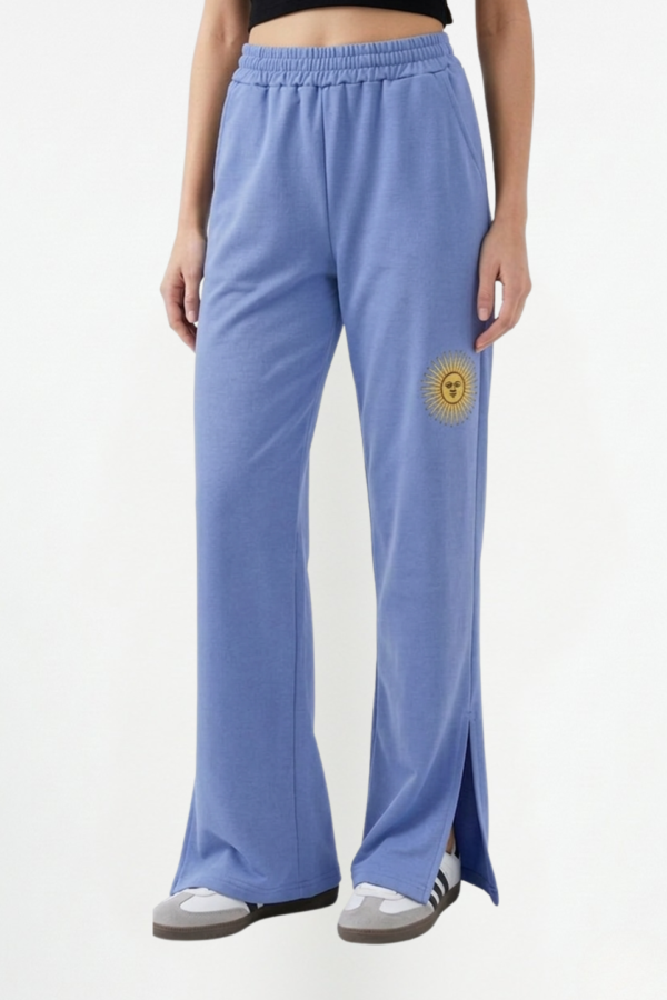 Palazzo Wide Leg Rustico Lycra Con Tajo Y Sol Bordado "INDIRA"