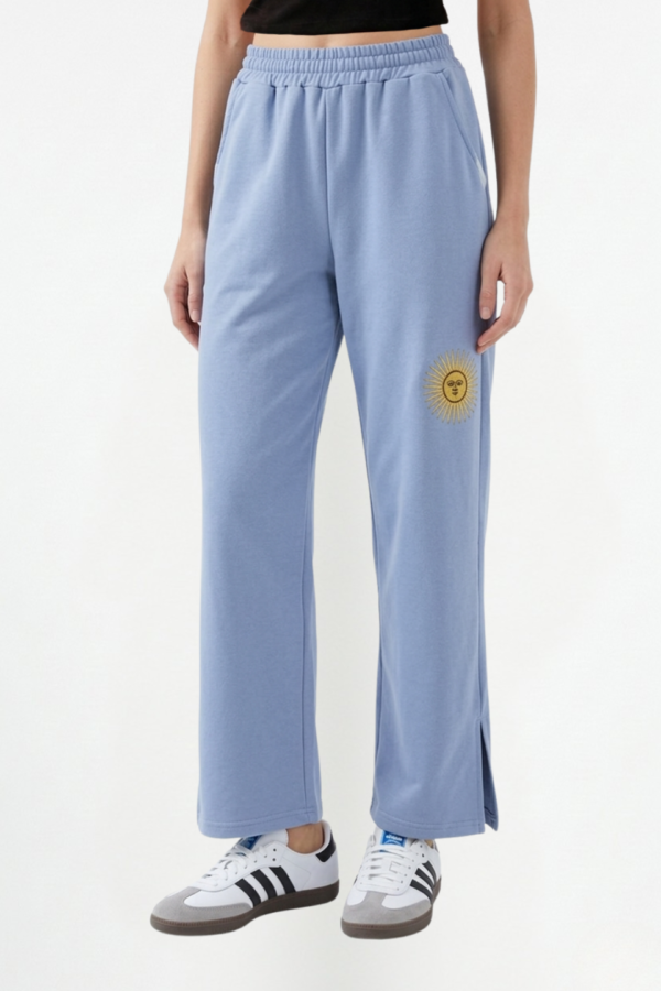 Palazzo Wide Leg Rustico Lycra Con Tajo Y Sol Bordado "INDIRA"