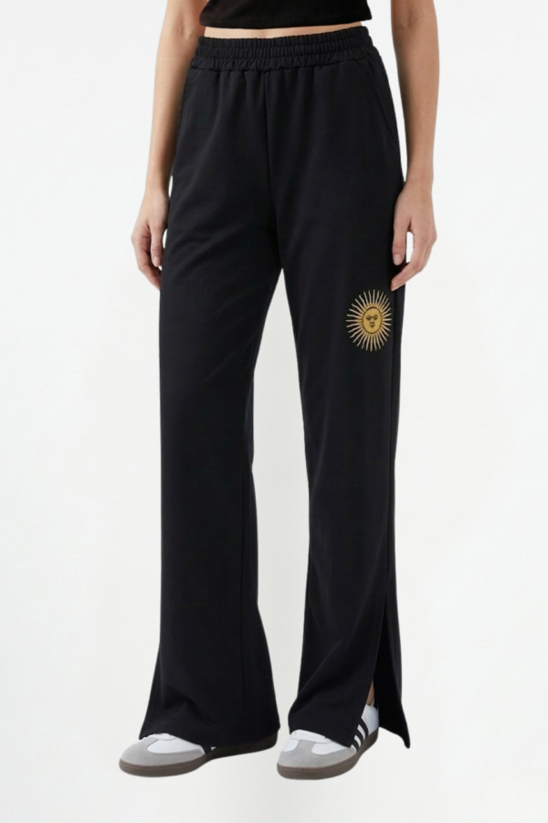 Palazzo Wide Leg Rustico Lycra Con Tajo Y Sol Bordado "INDIRA"