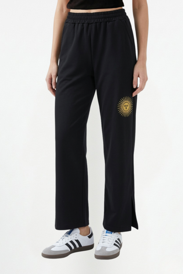 Palazzo Wide Leg Rustico Lycra Con Tajo Y Sol Bordado "INDIRA"