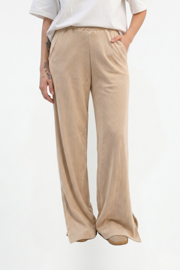 Palazzo wide leg morley brushed con tajo "IRUPE" - Crema, 2
