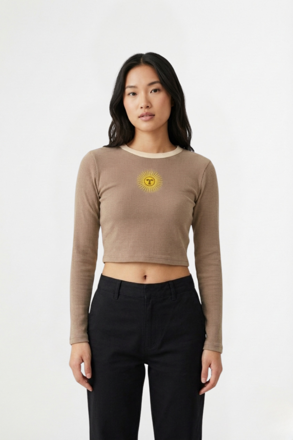 Top Combinado Manga Larga Morley Brushed Sol De Mayo Bordado En El Medio "LAYLA"