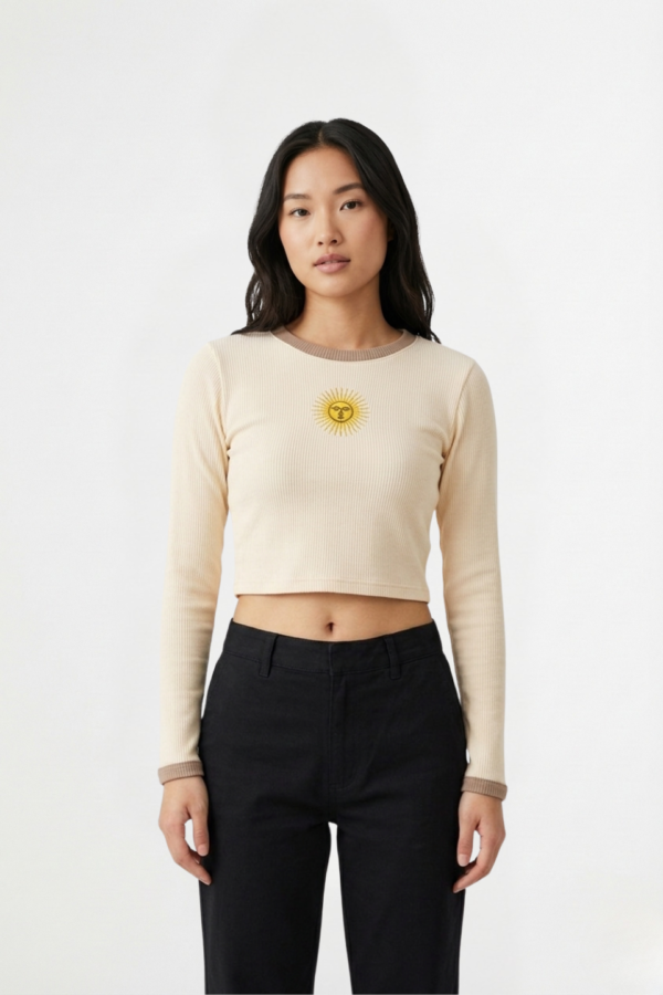 Top Combinado Manga Larga Morley Brushed Sol De Mayo Bordado En El Medio "LAYLA"