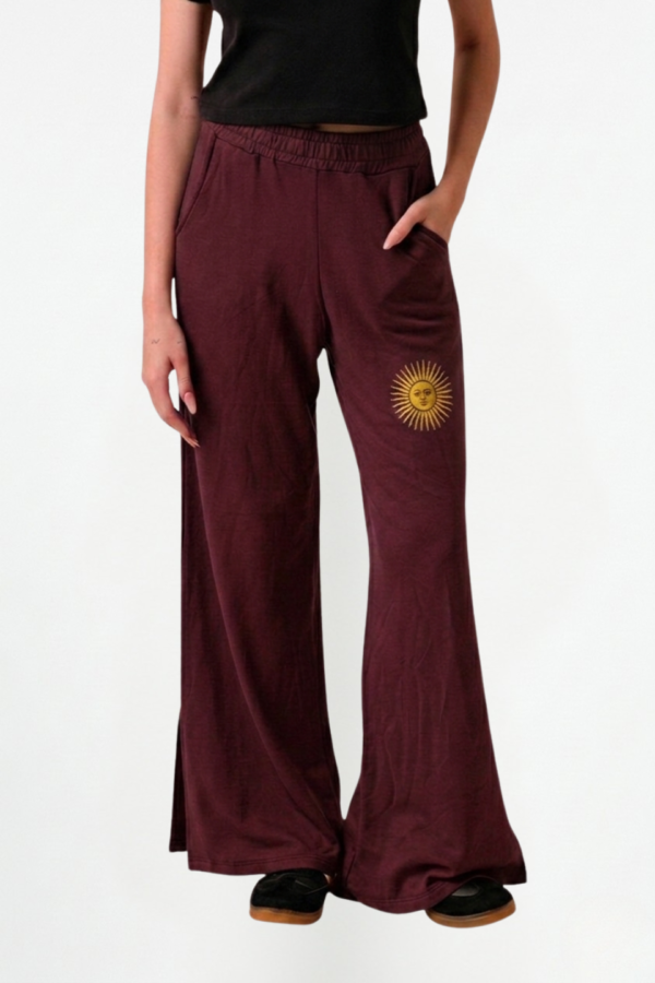 Palazzo wide leg rustico frisado con tajo y sol bordado "CLOVER"