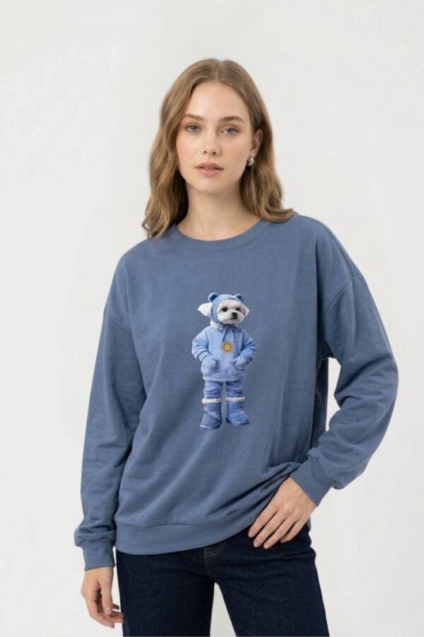Buzo Monaco Rustico Frisado Cuello Redondo Estampado Caniche Parado Sol "PUPPY"