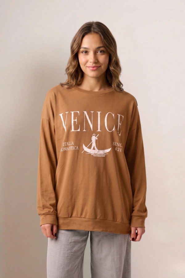 Maxibuzo rustico frisado cuello redondo "VENICE"