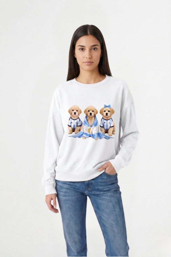 Buzo Rustico Frisado Cuello Redondo 3 Perros Golden Con Camiseta En DTF "DOGGY"