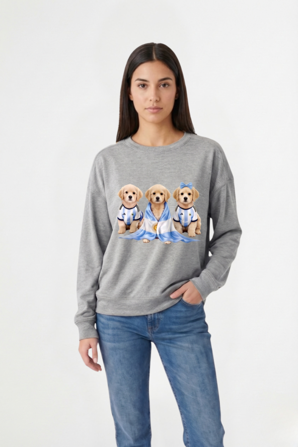 Buzo Rustico Frisado Cuello Redondo 3 Perros Golden Con Camiseta En DTF "DOGGY"