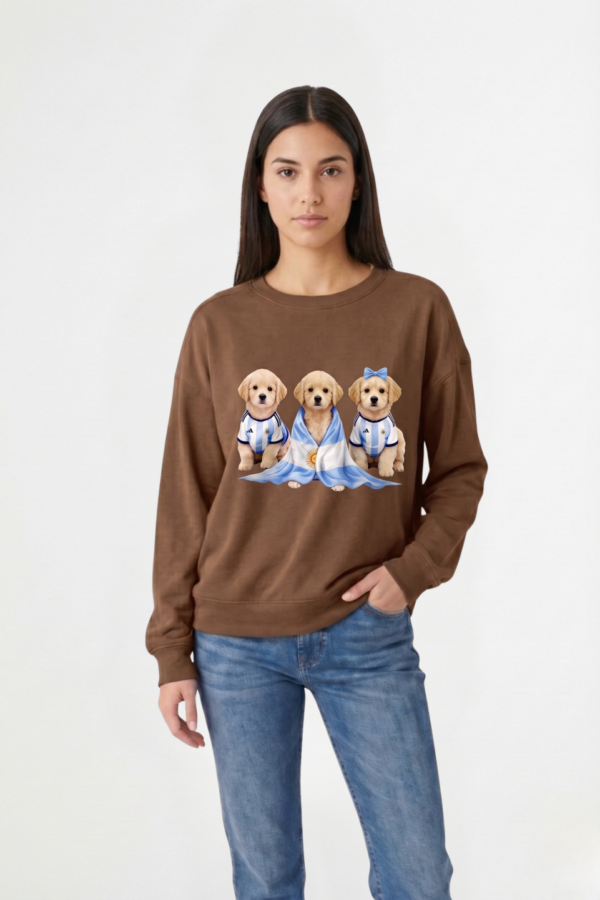 Buzo Rustico Frisado Cuello Redondo 3 Perros Golden Con Camiseta En DTF "DOGGY"