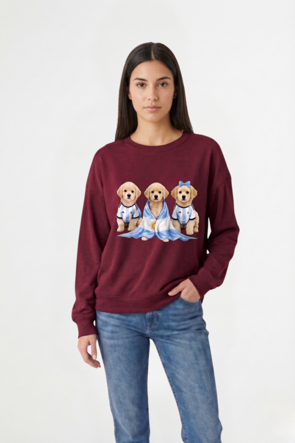 Buzo Rustico Frisado Cuello Redondo 3 Perros Golden Con Camiseta En DTF "DOGGY"