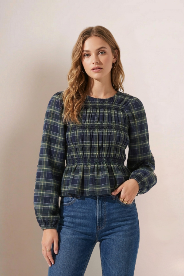 Blusa Manga Larga Fruncida Cuadrille Pilu "ANABELLA"