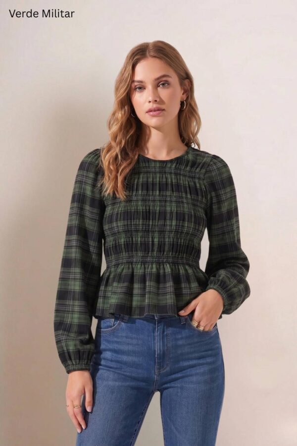 Blusa Manga Larga Fruncida Cuadrille Pilu "ANABELLA"