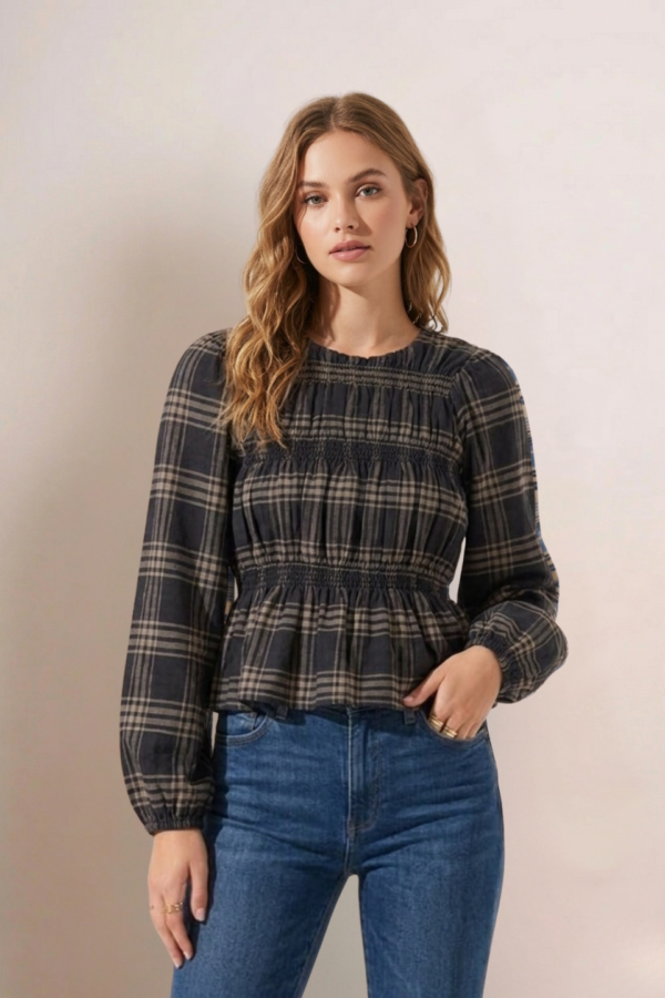 Blusa Manga Larga Fruncida Cuadrille Pilu "ANABELLA"