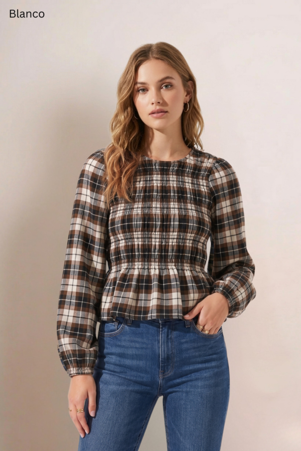 Blusa Manga Larga Fruncida Cuadrille Pilu "ANABELLA"