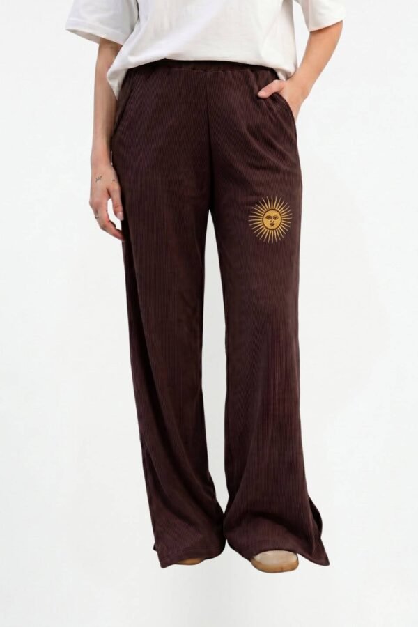 Palazzo Wide Leg Morley Brushed Con Tajo Y Sol Bordado "FEDRA"