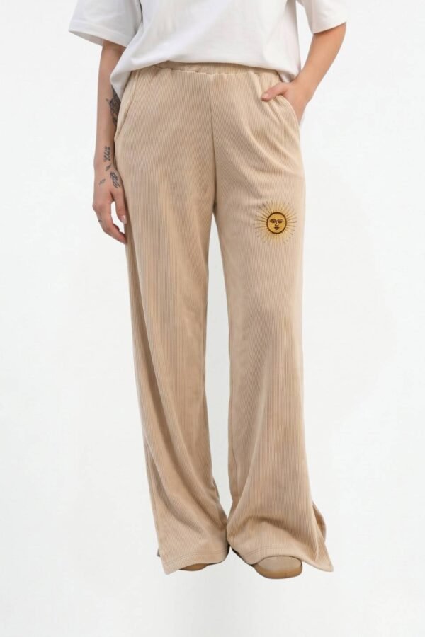 Palazzo Wide Leg Morley Brushed Con Tajo Y Sol Bordado "FEDRA"