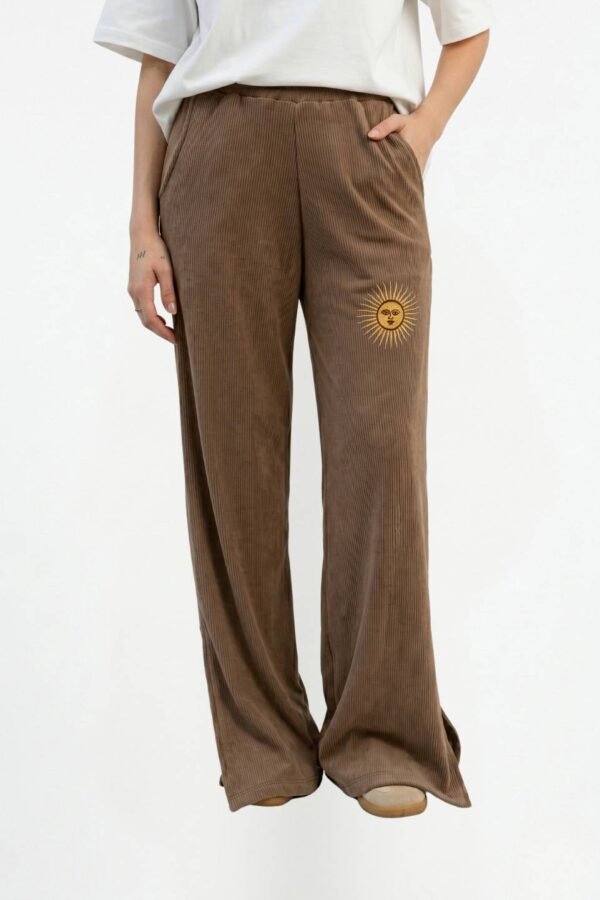 Palazzo Wide Leg Morley Brushed Con Tajo Y Sol Bordado "FEDRA"