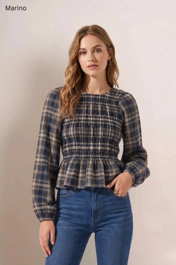 Blusa Manga Larga Fruncida Cuadrille Pilu "ANABELLA"