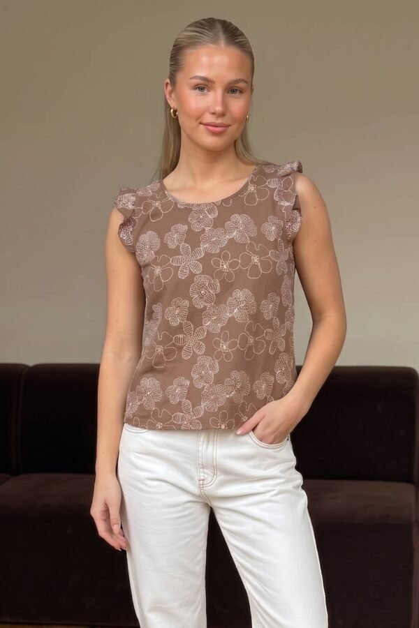 Musculosa gota lino bordado "BLANCA"