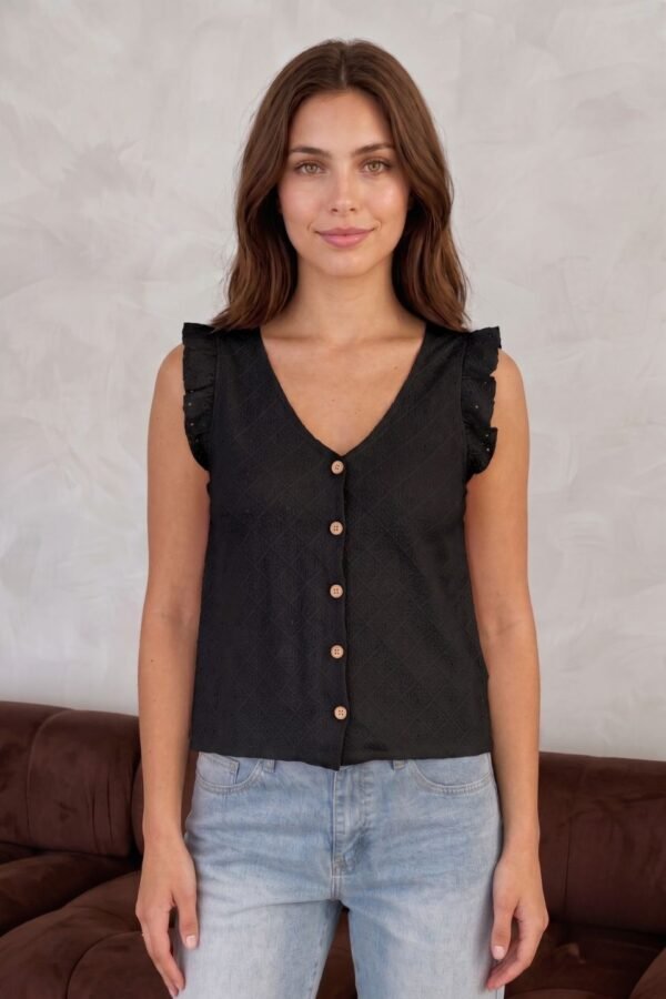 Musculosa volado con botones broderie crep "BLOOM"