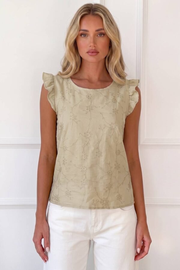Musculosa con gota tela lino twill bordado "ITALY"