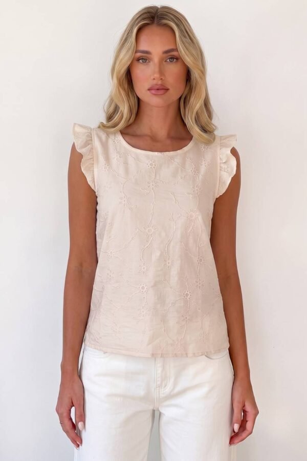 Musculosa con gota tela lino twill bordado "ITALY"