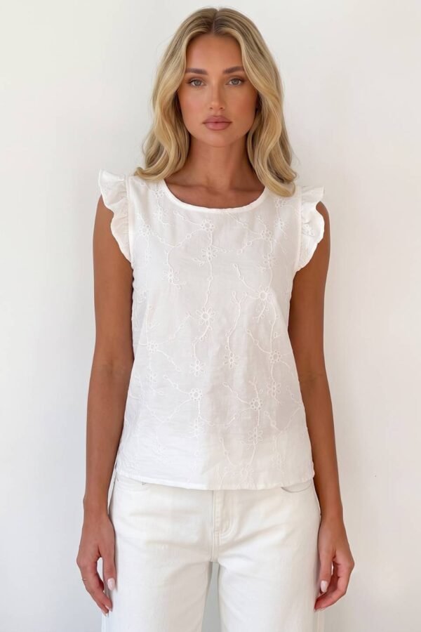 Musculosa con gota tela lino twill bordado "ITALY"