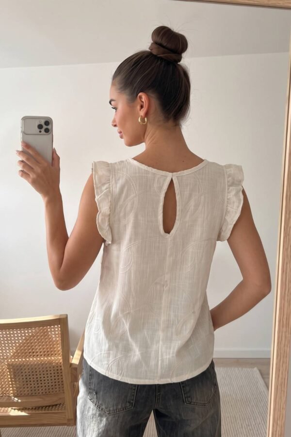 Musculosa con gota tela lino bordado "ROMY"