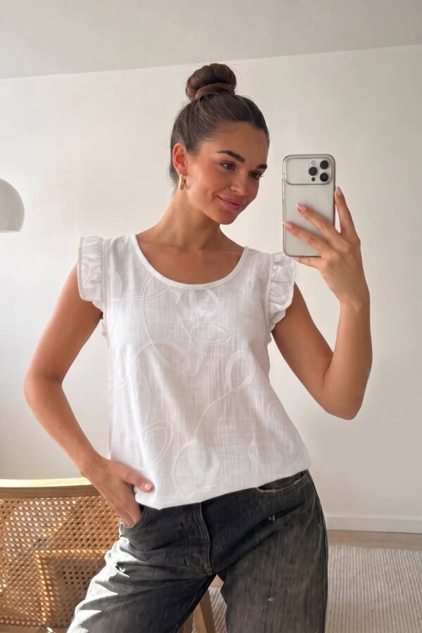 Musculosa con gota tela lino bordado "ROMY"