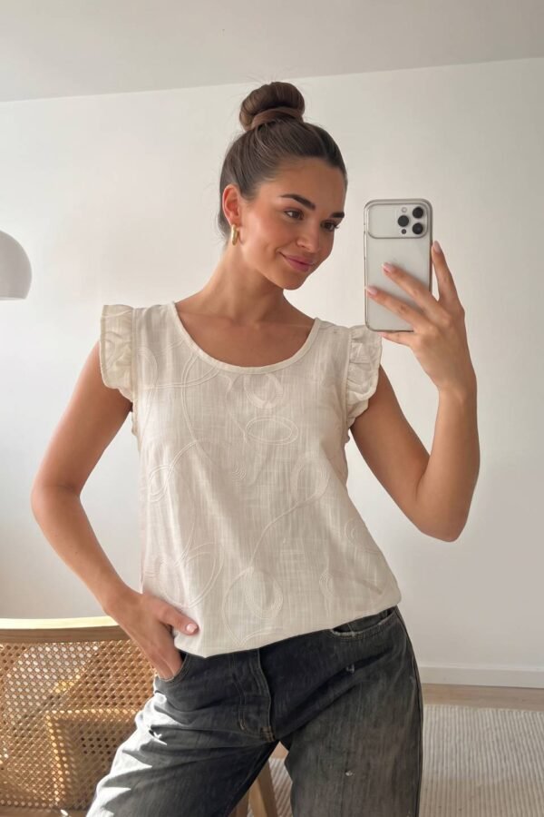 Musculosa con gota tela lino bordado "ROMY"