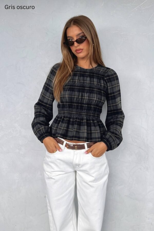 Blusa Manga Larga Fruncida Cuadrille Pilu "ANABELLA"