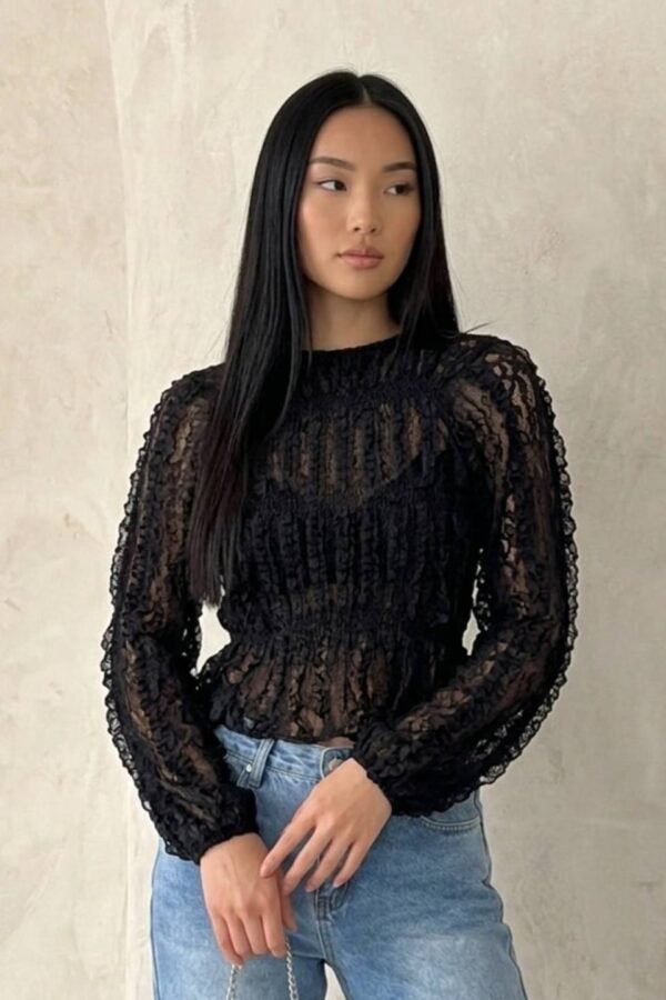 Blusa Manga Larga Fruncida encaje mas volado "BELLA"