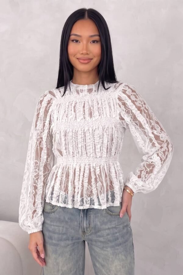 Blusa Manga Larga Fruncida encaje mas volado "BELLA"