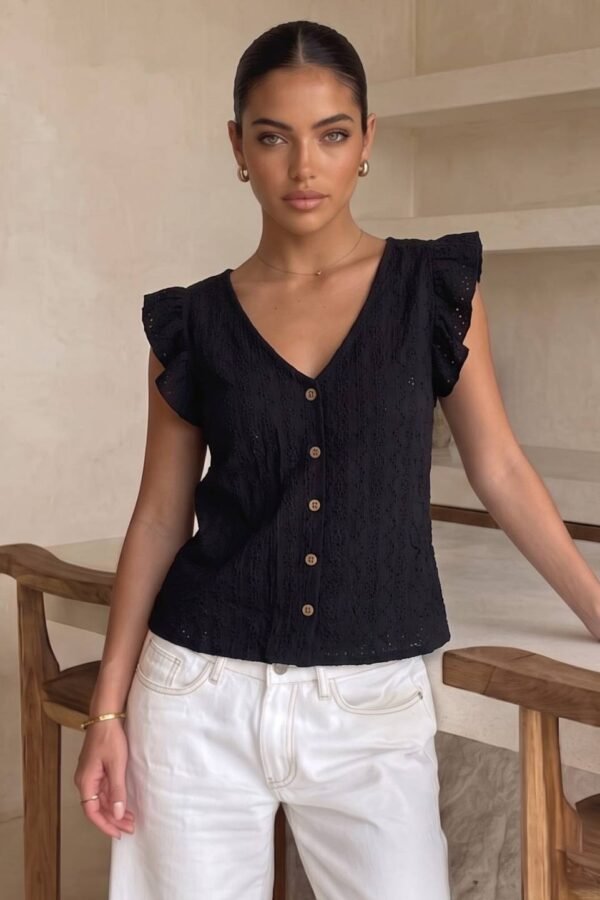 Musculosa Volado Con Botones Broderie Crep "BULMA"