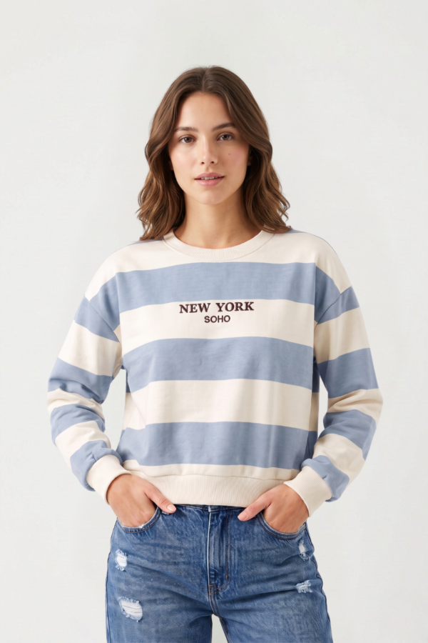 Buzo Rustico Cuello Redondo Rayado Vertical New York Soho "HOSO"