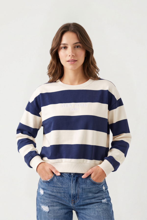 Buzo Rustico Cuello Redondo Rayado Vertical New York Soho "HOSO"