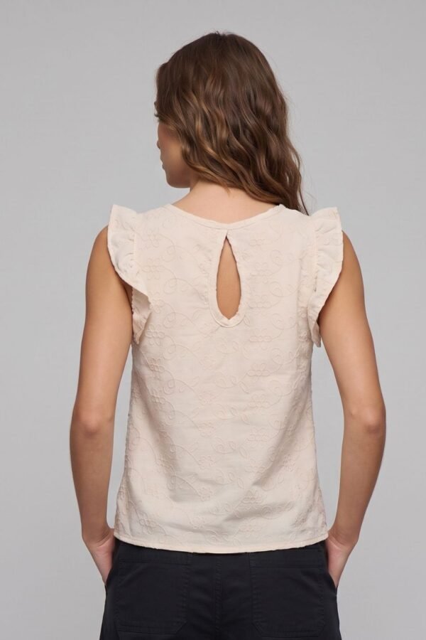 Musculosa con gota tela lino twill bordado "KALIA"