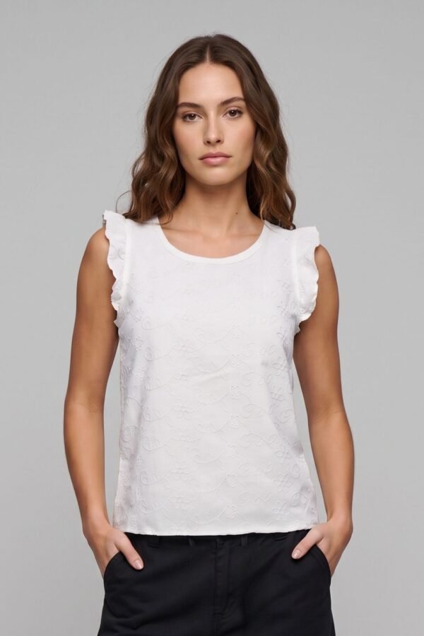 Musculosa con gota tela lino twill bordado "KALIA"