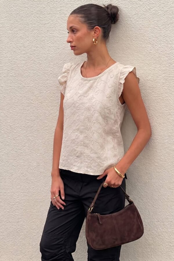 Musculosa con gota tela lino twill bordado "KALIA"