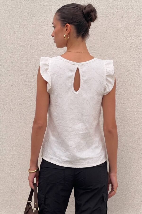 Musculosa con gota tela lino twill bordado "KALIA"
