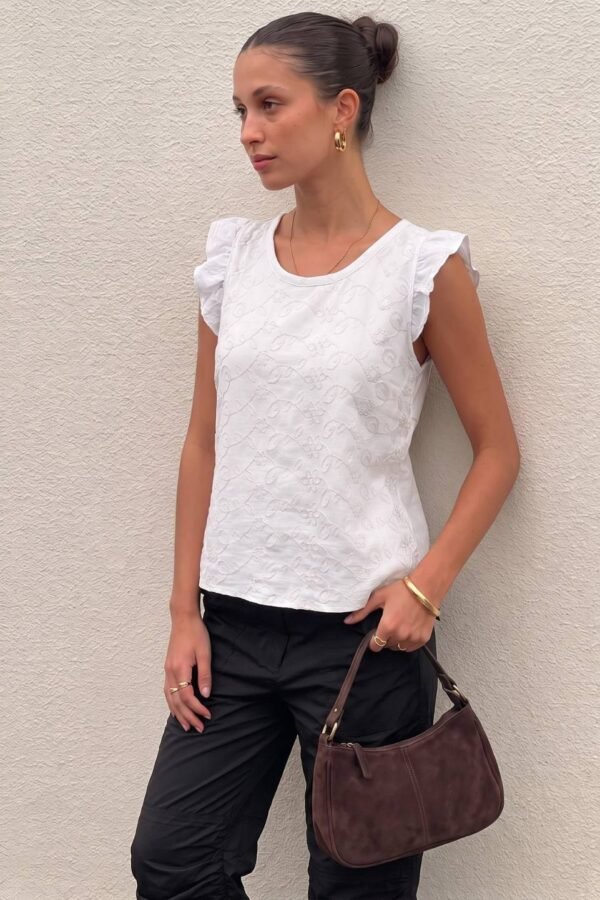 Musculosa con gota tela lino twill bordado "KALIA"