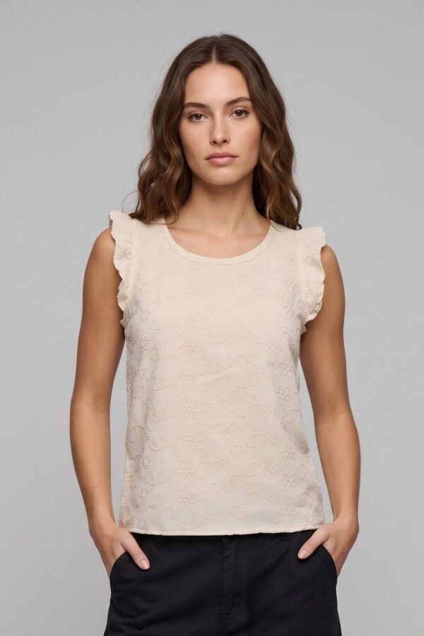 Musculosa con gota tela lino twill bordado "KALIA"